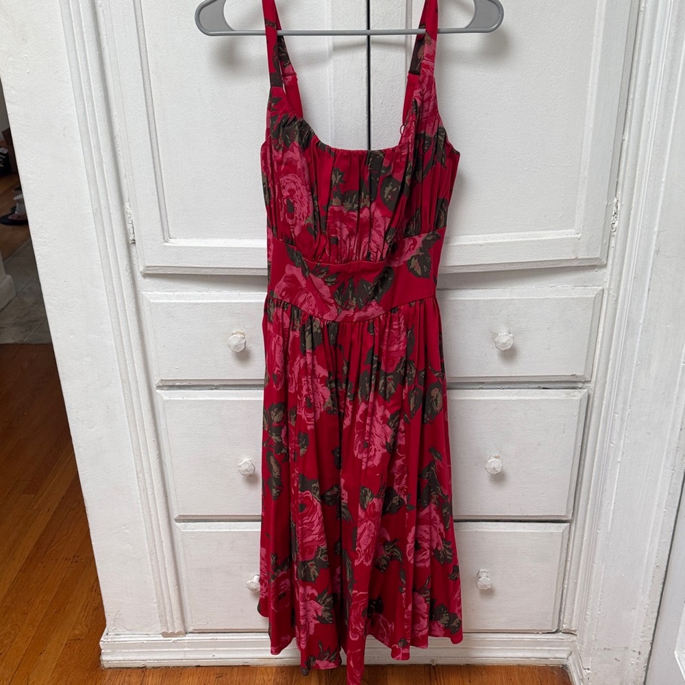 Vixen by Micheline Pitt Red Floral Midi Dress